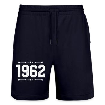 Vintage 1962 Vintage 63rd Birthday 1962 - Stanley/Stella Trainer Unisex Organic Jogging Shorts - dark navy - Front - Nik (191cm) & Marisol (170cm)