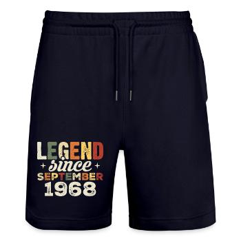 Legendary since September 1968 Birthday September - Stanley/Stella Trainer Unisex Organic Jogging Shorts - dark navy - Front - Nik (191cm) & Marisol (170cm)
