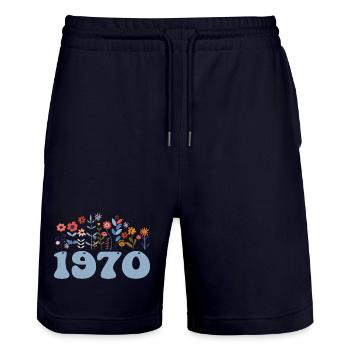 1970 Floral Pattern 1970 Floral Theme Flowers 1970 - Stanley/Stella Trainer Unisex Organic Jogging Shorts - dark navy - Front - Nik (191cm) & Marisol (170cm)