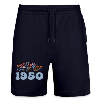 Motifs floraux des années 1950 Fleurs thème floral des années 1950 - Short de jogging bio TRAINER Stanley/Stella unisexe - marine foncé - Devant - Nik (191cm) & Marisol (170cm)