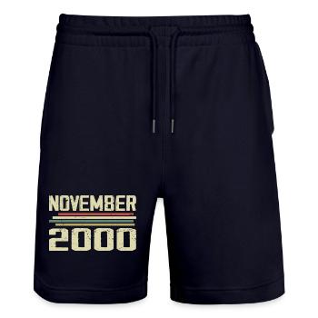Vintage November 2000 Vintage Retro November 2000 - Stanley/Stella Trainer Unisex Organic Jogging Shorts - dark navy - Front - Nik (191cm) & Marisol (170cm)