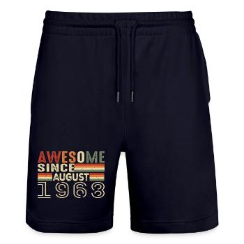 August 1968 Vintage Birthday Gift 56 Years - Stanley/Stella Trainer Unisex Organic Jogging Shorts - dark navy - Front - Nik (191cm) & Marisol (170cm)