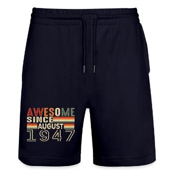 August 1947 Vintage Birthday Gift 77 Year Old - Stanley/Stella Trainer Unisex Organic Jogging Shorts - dark navy - Front - Nik (191cm) & Marisol (170cm)
