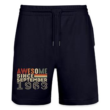 September 1968, birthday present September 1968 - Stanley/Stella Trainer Unisex Organic Jogging Shorts - dark navy - Front - Nik (191cm) & Marisol (170cm)