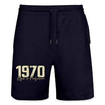Original 1970 Retro 1970 Geburtstagsgeschenk 1970 - Stanley/Stella Unisex Bio Joggingshorts Trainer  - Dark navy - Vorne - Nik (191cm) & Marisol (170cm)