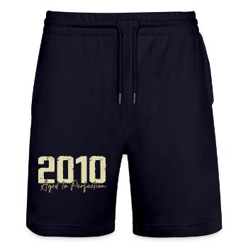 Original 2010 Retro 2010 Birthday Gift 2010 - Stanley/Stella Trainer Unisex Organic Jogging Shorts - dark navy - Front - Nik (191cm) & Marisol (170cm)