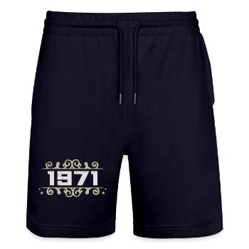 Vintage 1971 Retro Birthday 1971 Vintage 1971 - Stanley/Stella Trainer Unisex Organic Jogging Shorts - dark navy - Front - Nik (191cm) & Marisol (170cm)