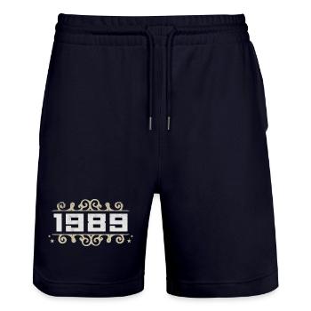 Jahrgang 1989 Retro Geburtstag 1989 Vintage 1989 - Stanley/Stella Unisex Bio Joggingshorts Trainer  - Dark navy - Vorne - Nik (191cm) & Marisol (170cm)