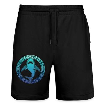 Requin avec des dents de requin à motif grec - Short de jogging bio TRAINER Stanley/Stella unisexe - noir - Devant - Nik (191cm) & Marisol (170cm)