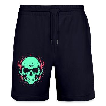 Skull neon - Stanley/Stella Trainer Unisex Organic Jogging Shorts - dark navy - Front - Nik (191cm) & Marisol (170cm)