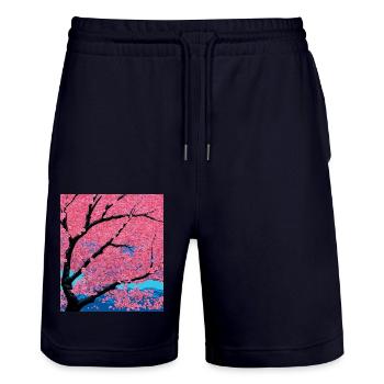 Kirschblüte vor dem Hintergrund der Berge - Stanley/Stella Unisex Bio Joggingshorts Trainer  - Dark navy - Vorne - Nik (191cm) & Marisol (170cm)