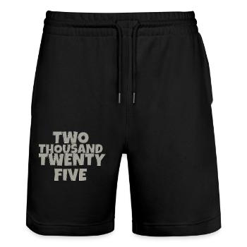 two thousand twenty five 2 - Stanley/Stella Unisex Bio Joggingshorts Trainer  - Schwarz - Vorne - Nik (191cm) & Marisol (170cm)