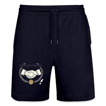 Pacta sunt servanda – Handschlag & Recht Wappen - Stanley/Stella Unisex Bio Joggingshorts Trainer  - Dark navy - Vorne - Nik (191cm) & Marisol (170cm)
