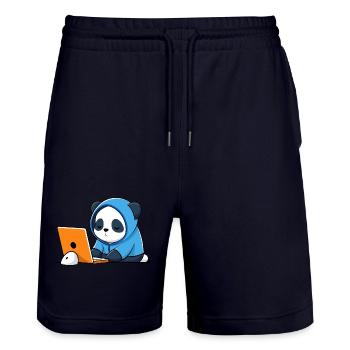 Le mignon hacker Panda dort dans un sweat à capuche devant le PC - Short de jogging bio TRAINER Stanley/Stella unisexe - marine foncé - Devant - Nik (191cm) & Marisol (170cm)