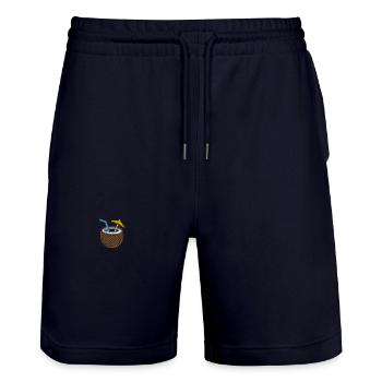Coconut embroidered - Stanley/Stella Trainer Unisex Organic Jogging Shorts - dark navy - Front - Nik (191cm) & Marisol (170cm)