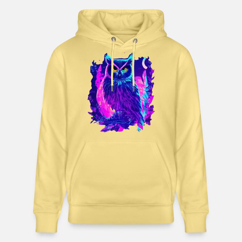 Neon Glowing Owl Synthwave - Sweat à capuche bio CRUISER Stanley/Stella Unisexe - jaune viva 