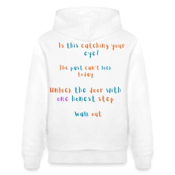 Motivierendes Bekleidungsdesign – Catch the Light - Stanley/Stella Unisex Bio-Hoodie CRUISER  - Weiß - Hinten - Alina (178cm)