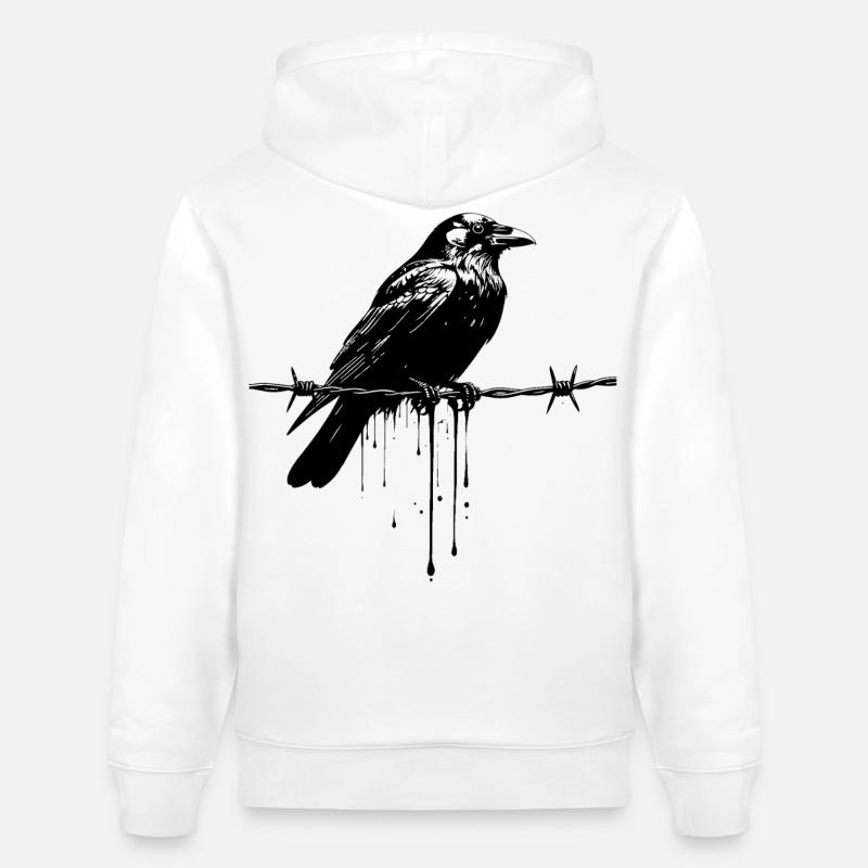 Raven sur l’encre de fil barbelé - Sweat à capuche bio CRUISER Stanley/Stella Unisexe - blanc