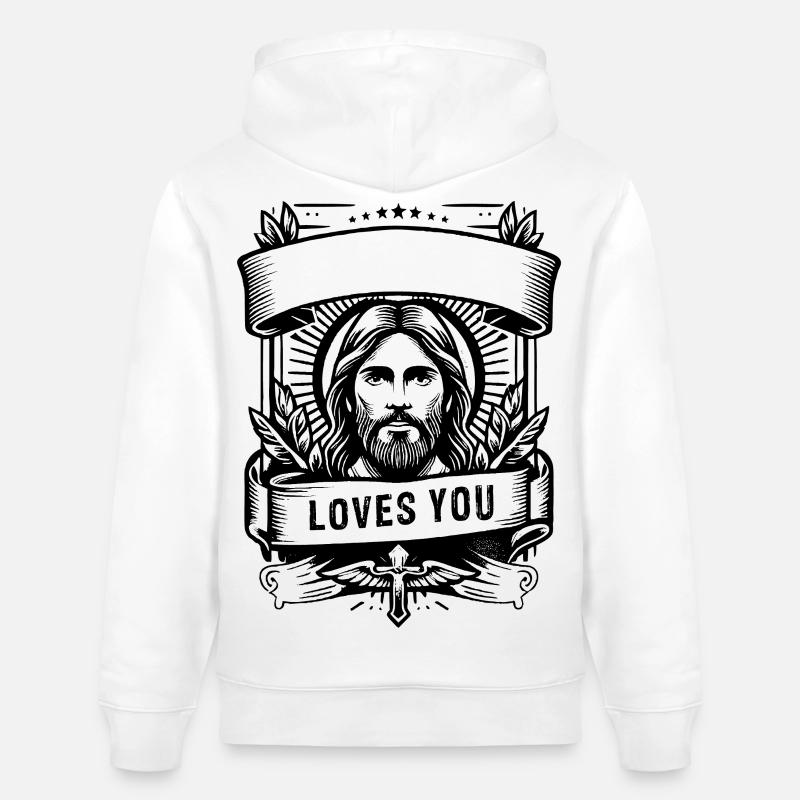 Jésus vous aime avec l’arc - Sweat à capuche bio CRUISER Stanley/Stella Unisexe - blanc