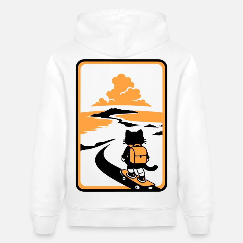 Coucher de soleil Skate Cat - Sweat à capuche bio CRUISER Stanley/Stella Unisexe - blanc