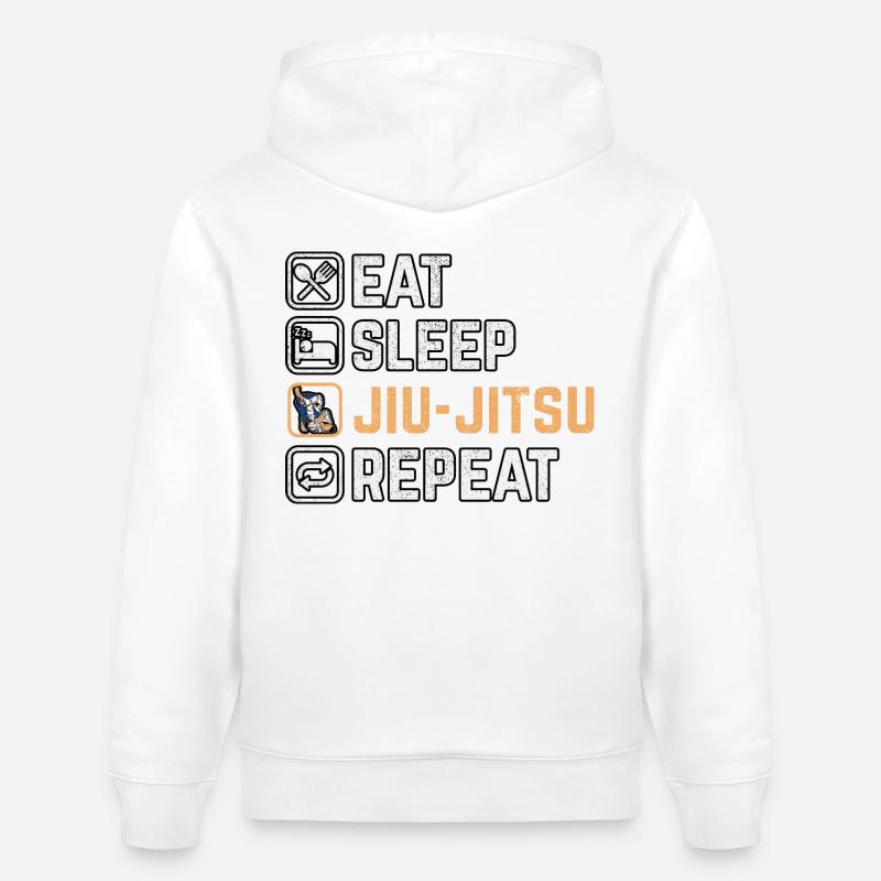 Manger Sommeil Jiu-Jitsu Répéter - Sweat à capuche bio CRUISER Stanley/Stella Unisexe - blanc