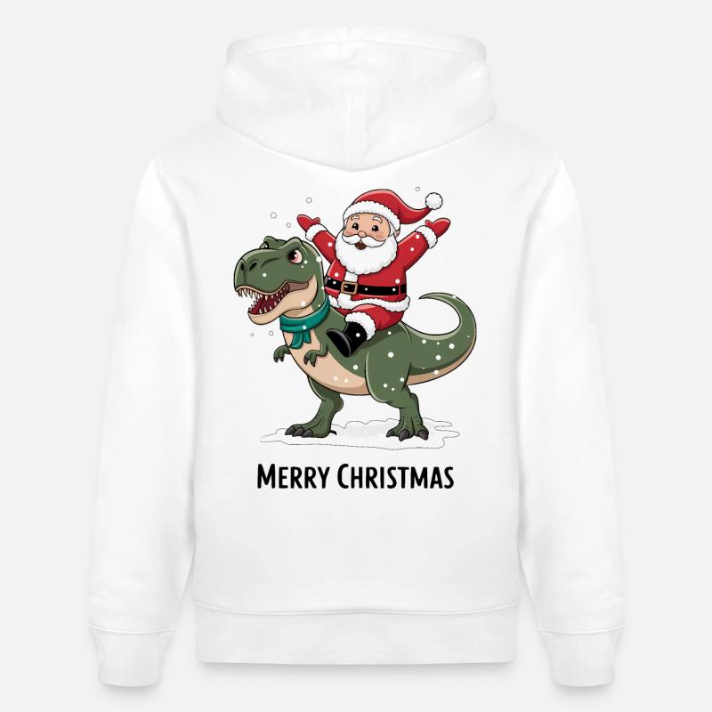 Dinosaure T-Rex Père Noël - Sweat à capuche bio CRUISER Stanley/Stella Unisexe - blanc