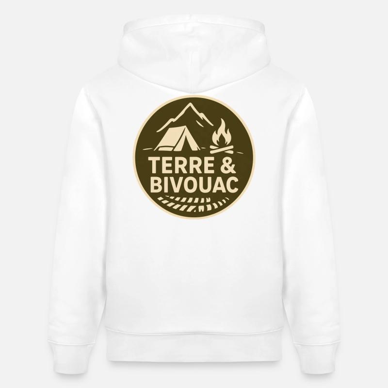 Logo terre&Bivouac original - Sweat à capuche bio CRUISER Stanley/Stella Unisexe - blanc