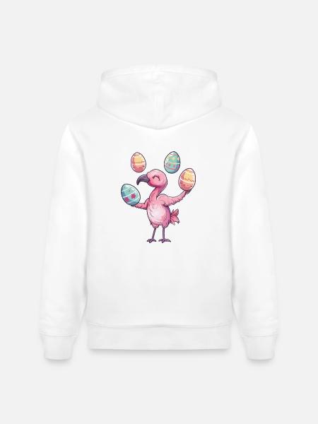 Flamingo Easter Eggs Juggling Festive - Stanley/Stella CRUISER Unisex Organic Hoodie - white