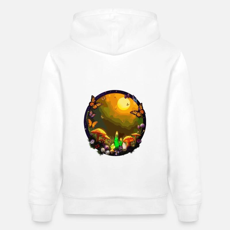 Papillons, cristaux et champignons - Sweat à capuche bio CRUISER Stanley/Stella Unisexe - blanc