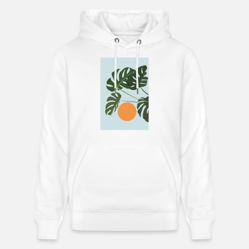 Monstera Coucher de soleil - Sweat à capuche bio CRUISER Stanley/Stella Unisexe - blanc