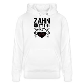 Zahnärztin mit Herz Geschenk - Stanley/Stella Unisex Bio-Hoodie CRUISER  - Weiß - Vorne - Alina (178cm) & Michal (187cm)