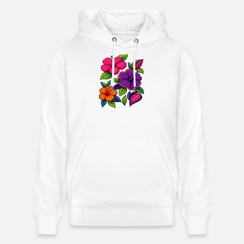 Motifs floraux vibrants d’hibiscus - Sweat à capuche bio CRUISER Stanley/Stella Unisexe - blanc