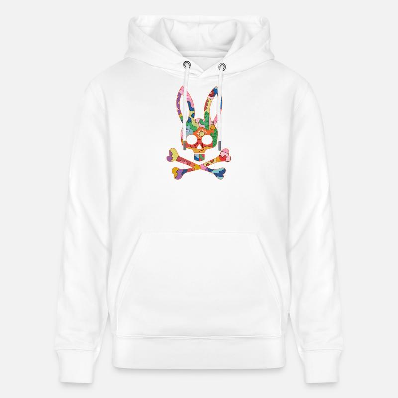 Écusson de lapin crâne arc-en-ciel - Sweat à capuche bio CRUISER Stanley/Stella Unisexe - blanc