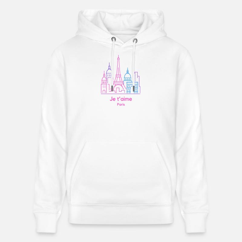 Néon Paris Skyline Je t’aime - Sweat à capuche bio CRUISER Stanley/Stella Unisexe - blanc