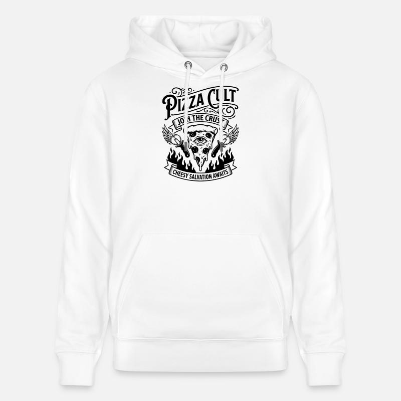 Secte de la pizza Salut au fromage - Sweat à capuche bio CRUISER Stanley/Stella Unisexe - blanc