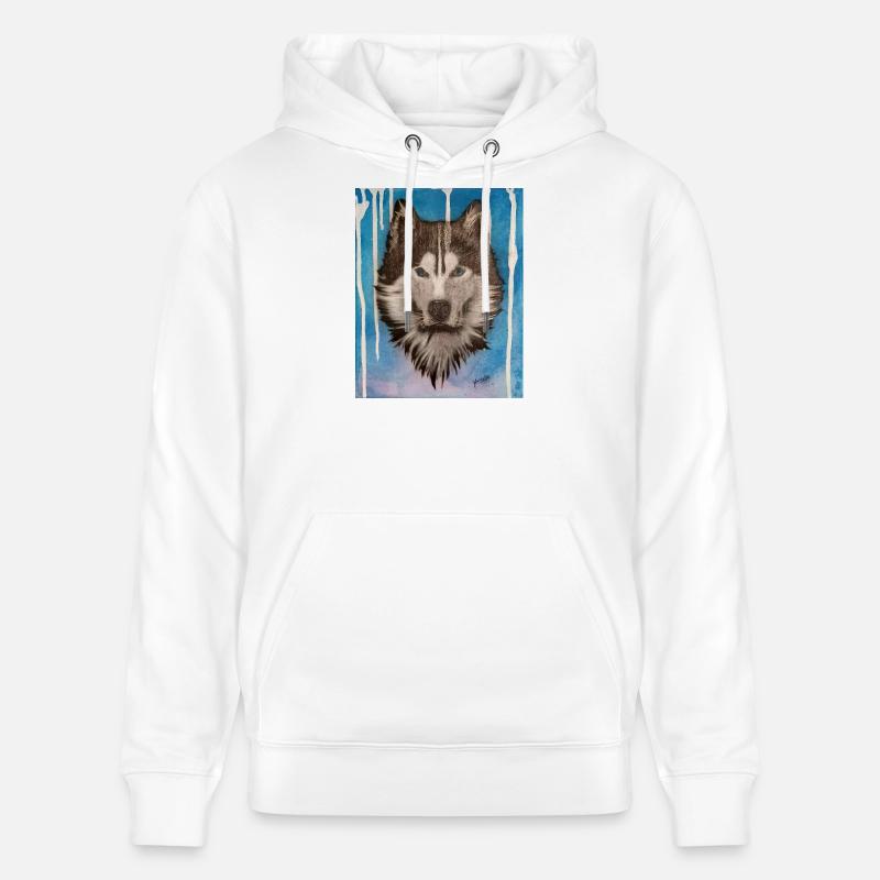 Conception aquarelle Husky - Sweat à capuche bio CRUISER Stanley/Stella Unisexe - blanc