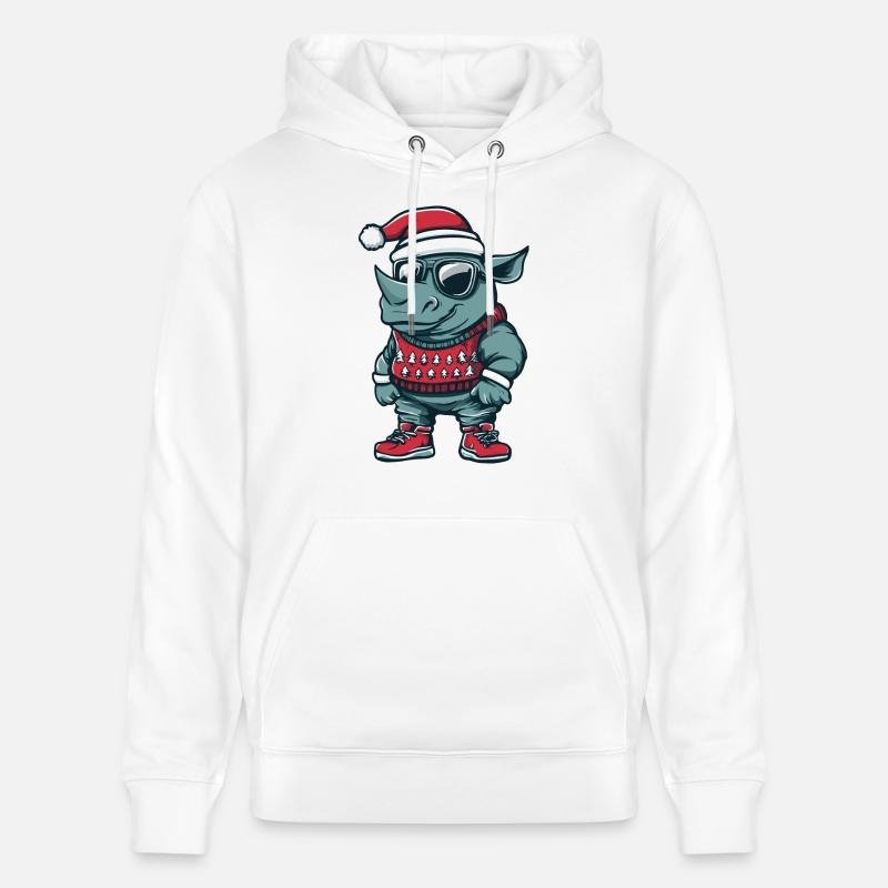 Noël Rhinocéros Noël - Sweat à capuche bio CRUISER Stanley/Stella Unisexe - blanc