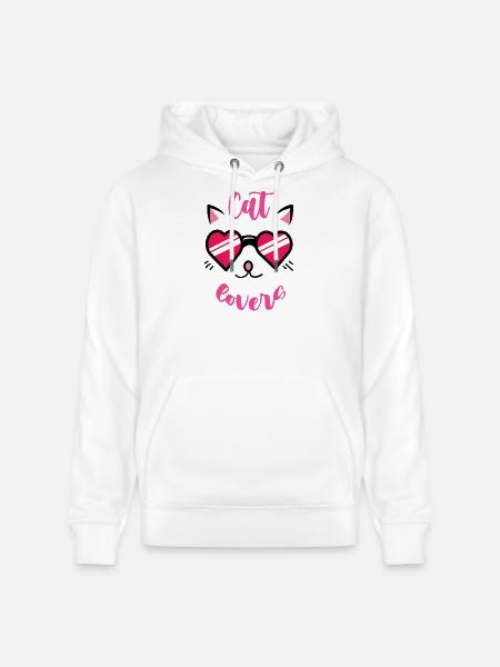 Cat Lover Heart Sunglasses - Stanley/Stella CRUISER Unisex Organic Hoodie - white