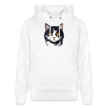 schwarz weiß Katzenkopf Grafik süß Katze Goldaugen - Stanley/Stella Unisex Bio-Hoodie CRUISER  - Weiß - Vorne - Alina (178cm) & Michal (187cm)