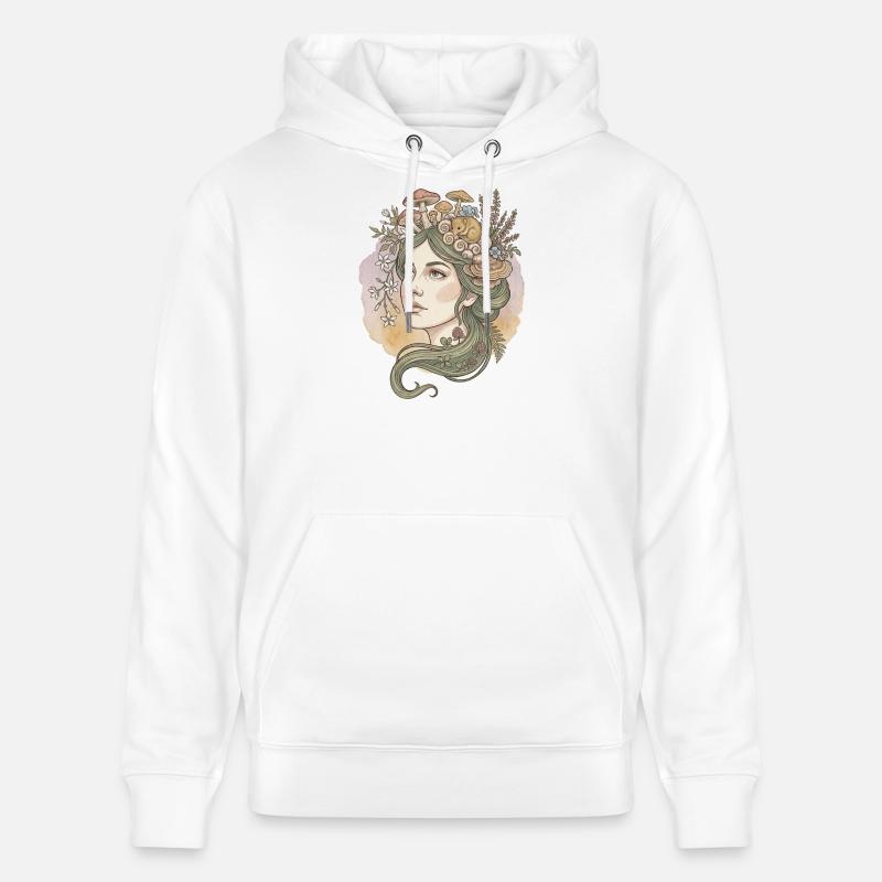 Déesse des champignons et des fleurs - Sweat à capuche bio CRUISER Stanley/Stella Unisexe - blanc