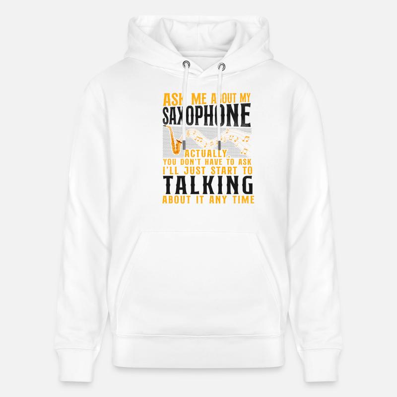 Saxophone Interrogez-moi sur mon - Sweat à capuche bio CRUISER Stanley/Stella Unisexe - blanc