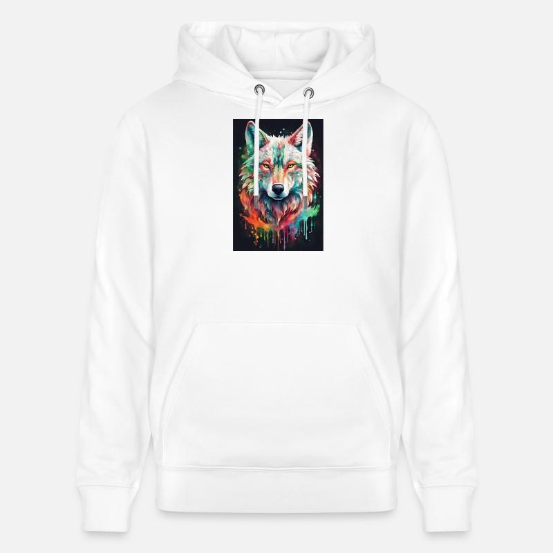 Bunter Wolfkopf Farbexplosion - Stanley/Stella Unisex Bio-Hoodie CRUISER  - Weiß