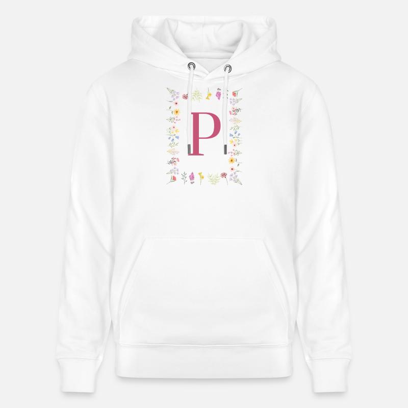 Florale Initialen "P", Buchstaben Monogramm - Stanley/Stella Unisex Bio-Hoodie CRUISER  - Weiß