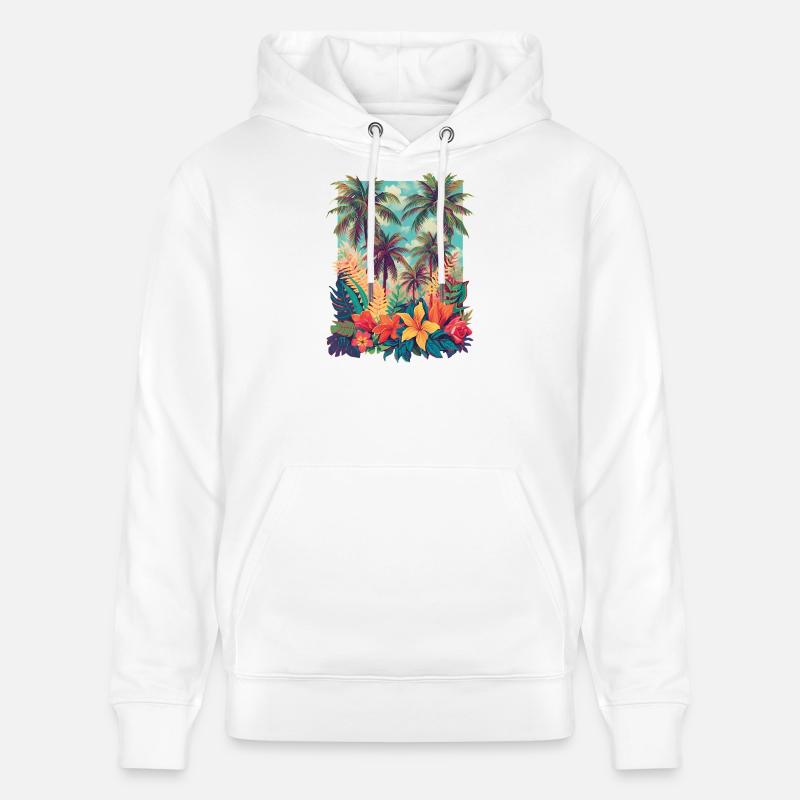 Plage des Fleurs Tropicales - Sweat à capuche bio CRUISER Stanley/Stella Unisexe - blanc