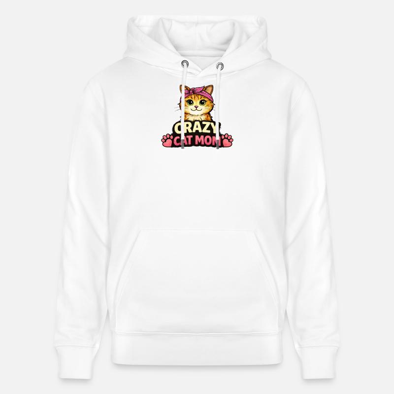 Maman Chat Folle - Sweat à capuche bio CRUISER Stanley/Stella Unisexe - blanc