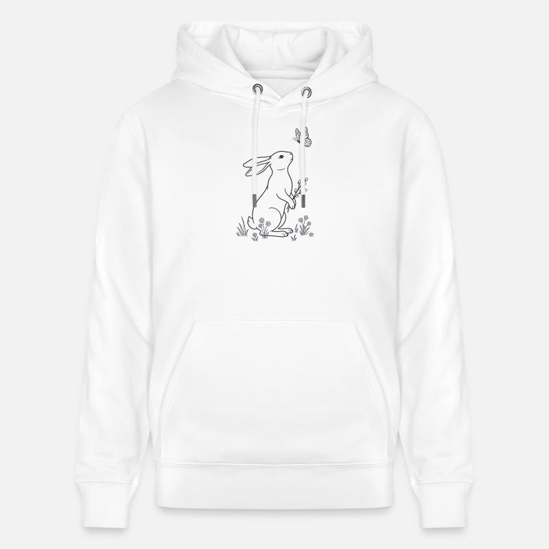 Lapin de Pâques et Papillon – LineArt - Sweat à capuche bio CRUISER Stanley/Stella Unisexe - blanc