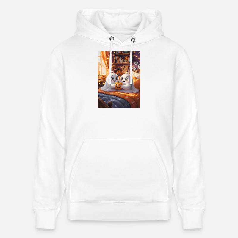 Fantômes mignons avec citrouille d’Halloween - Sweat à capuche bio CRUISER Stanley/Stella Unisexe - blanc