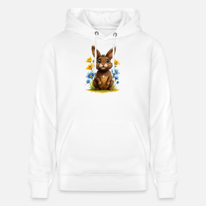 Lapin brun mignon parmi les fleurs - Sweat à capuche bio CRUISER Stanley/Stella Unisexe - blanc