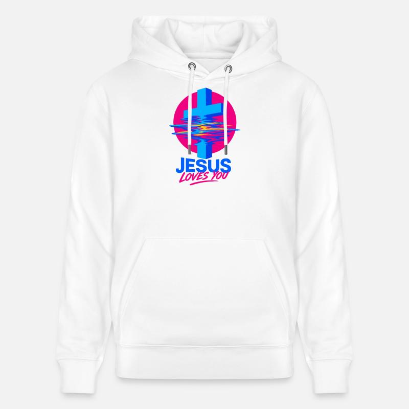 Jésus t’aime croix néon - Sweat à capuche bio CRUISER Stanley/Stella Unisexe - blanc