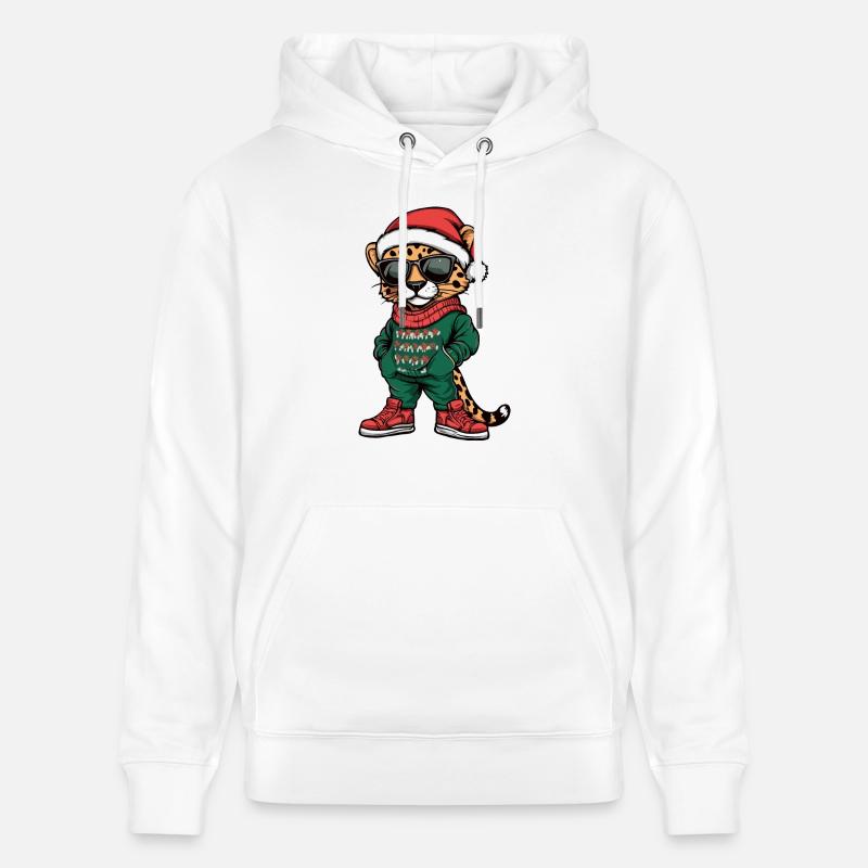 Guépard Noël Cool Noël - Sweat à capuche bio CRUISER Stanley/Stella Unisexe - blanc